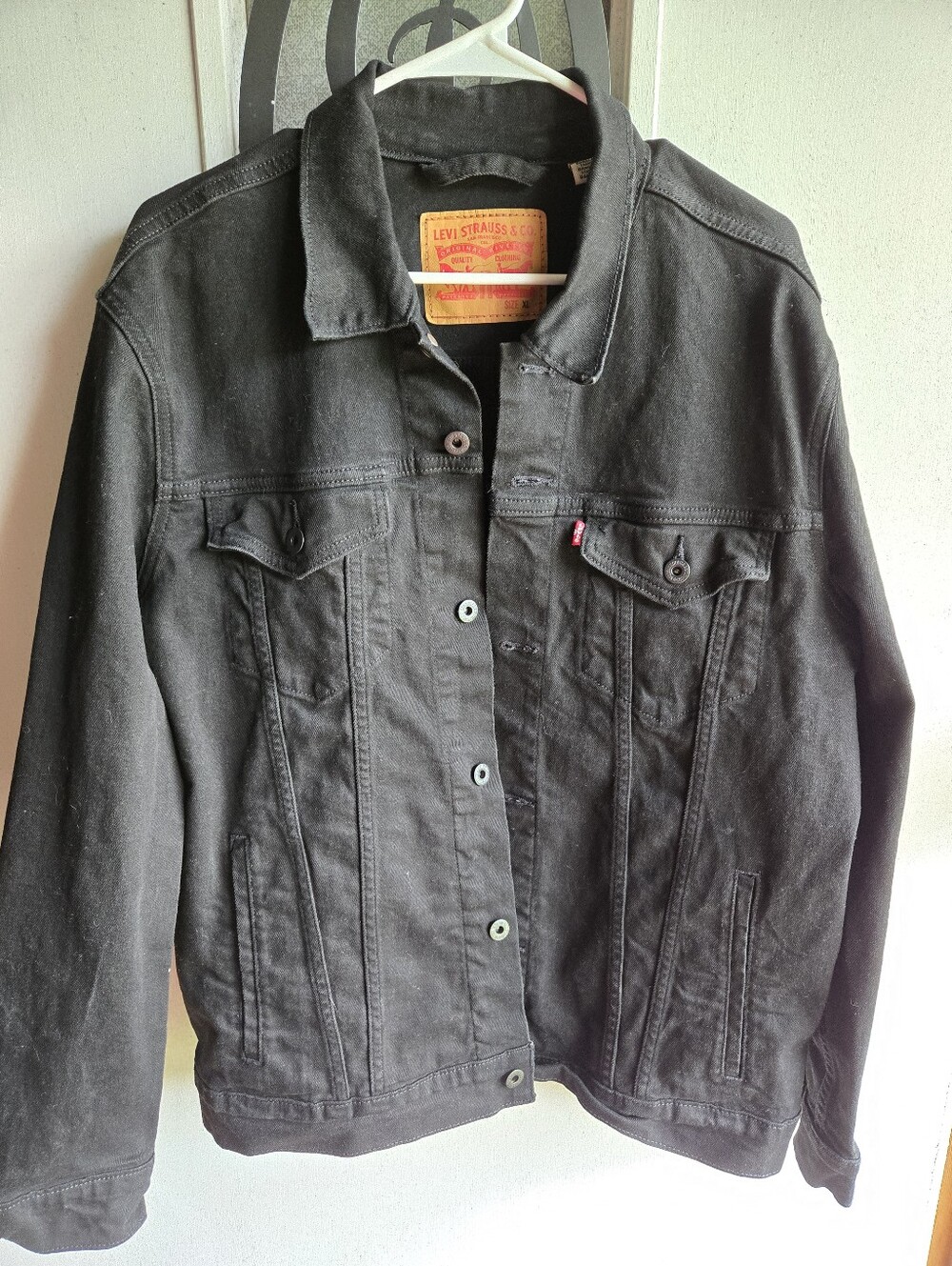 Levi's Black Denim Trucker Jacket with Red Tab Womens EUC